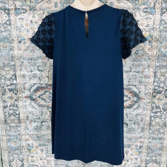 Loft Tunic Dress Size S Swiss Dot Short Sleeve Blue - Picture 7 of 11